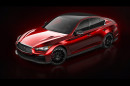 Roter Infiniti Q50 Eau Rouge Concept in der Seitenansicht