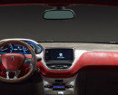 Das Armaturenbrett des Peugeot 2008 Castagna in rot, blau und weiß