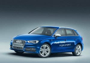 Blauer Audi A3 Sportback TCNG e-Gas Project
