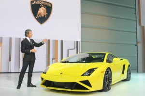 Gelber Lamborghini Gallardo auf der Paris Motor Show 2012