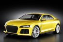Gelber Audi Sport quattro concept in der Frontansicht