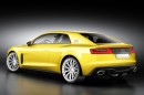 Die Heckpartie eines gelben Audi Sport quattro concept