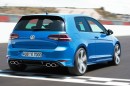 Blauer Volkswagen Golf R 2013 in der Heckansicht