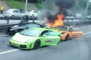 Mehrere Lamborghini Gallardo fangen Feuer nach einem Unfall