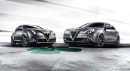 Die Frontpartie der neiden Topmodelle Alfa Romeo Giulietta Quadrifoglio Verde und Mito Quadrifoglio Verde