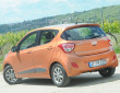 Die Heckpartie des Kleinstwagens Hyundai i10, Farbe orange